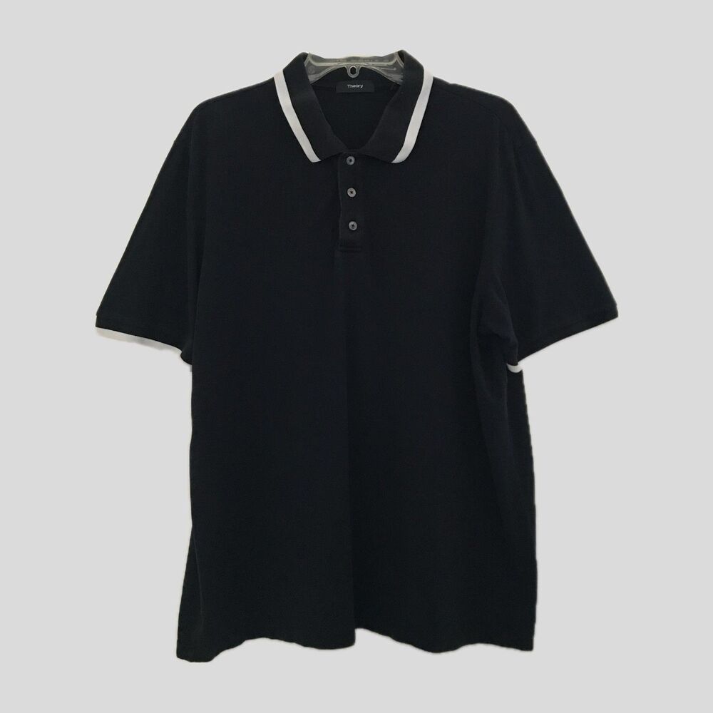 Theory Black Short Sleeve Contrast Preppy Classic Collared Polo Shirt Mens XL